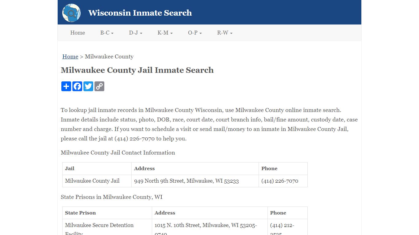 Milwaukee County Jail Inmate Search