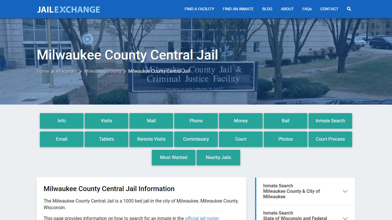 Milwaukee County Central Jail, WI Inmate Search, Information